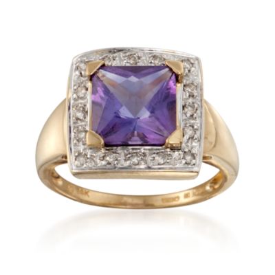 C. 1980 Vintage 2.30 Carat Amethyst and .10 ct. t.w. Diamond Ring in 14kt Yellow Gold. Size 6 &mdash; Alt Image 1