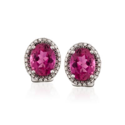 Simon G. 3.47 ct. t.w. Rubellite and .55 ct. t.w. Diamond Stud Earrings in 18kt White Gold &mdash; Alt Image 1