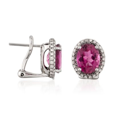 Simon G. 3.47 ct. t.w. Rubellite and .55 ct. t.w. Diamond Stud Earrings in 18kt White Gold &mdash; Alt Image 3