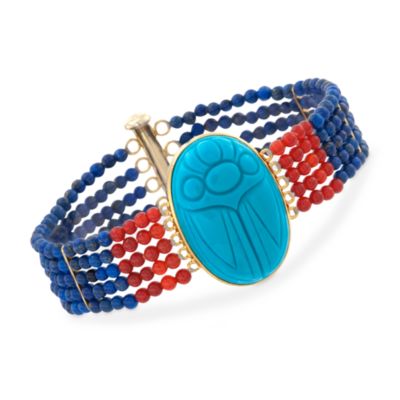 Multi-Row Scarab Bead Bracelet in 14kt Gold Over Sterling. 7.5" &mdash; Alt Image 1