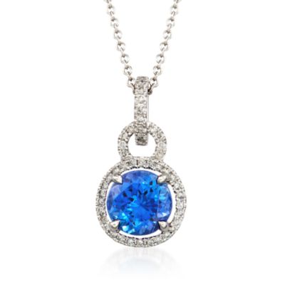 Simon G. 1.65 Carat Tanzanite and .22 ct. t.w. Diamond Pendant Necklace in 18kt White Gold. 17" &mdash; Alt Image 1