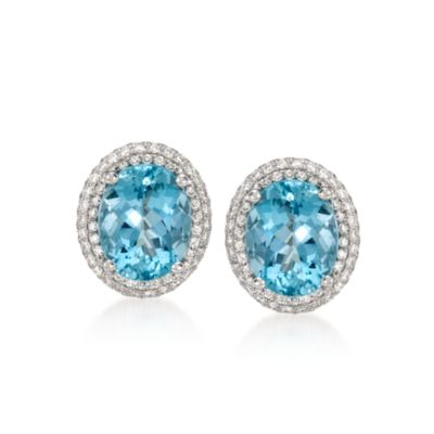 Simon G. 4.87 ct. t.w. Aquamarine and .62 ct. t.w. Diamond Stud Earrings in 18kt White Gold &mdash; Alt Image 1