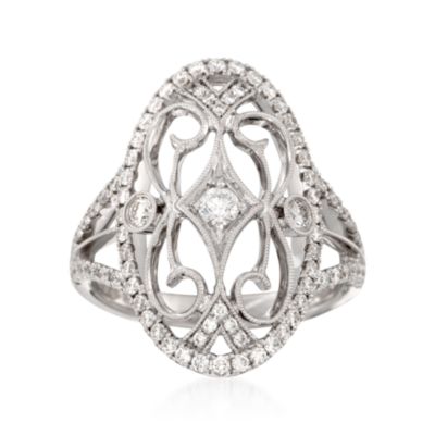 Simon G. .82 ct. t.w. Diamond Filigree-Style Ring in 18kt White Gold &mdash; Alt Image 1