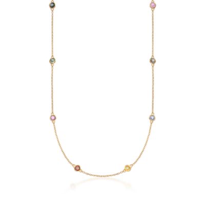 2.50 ct. t.w. Multicolored Sapphire Station Necklace in 14kt Gold Over Sterling &mdash; Alt Image 1