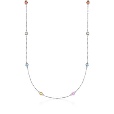 2.55 ct. t.w. Multicolored Sapphire Station Necklace in  Sterling Silver &mdash; Alt Image 1