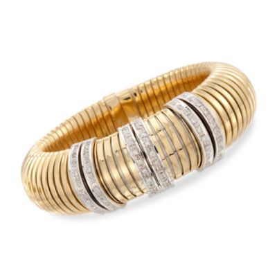 .70 ct. t.w. Diamond Bar Station Wide Ridged Cuff Bracelet in 18kt Yellow Gold. Adjustable Size &mdash; Alt Image 1