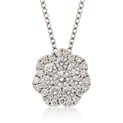 .50 ct. t.w. Floral Diamond Pendant Necklace in 14kt White Gold. 16" &mdash; Alt Image 1
