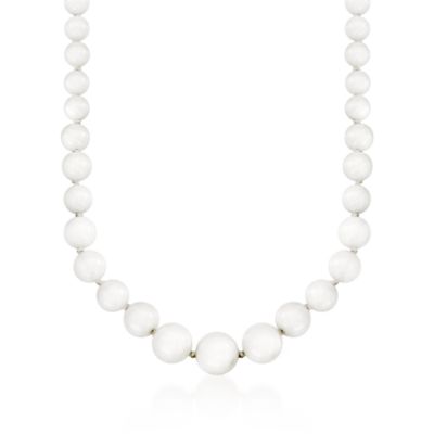 6-13mm Graduated White Jade Bead Necklace in 14kt Yellow Gold. 17.5" &mdash; Alt Image 1