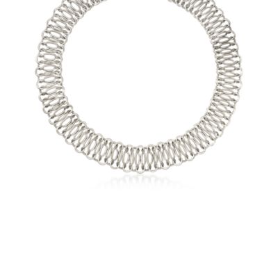 Sterling Silver Fancy Open Interlocking Link Necklace. 17.25" &mdash; Alt Image 1