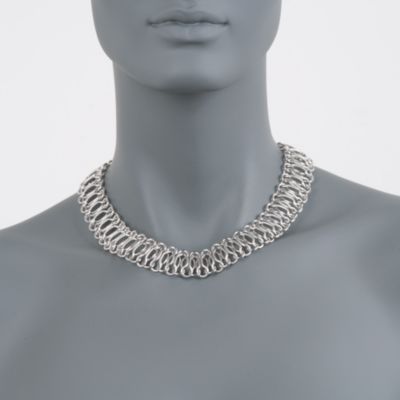 Sterling Silver Fancy Open Interlocking Link Necklace. 17.25" &mdash; Alt Image 2