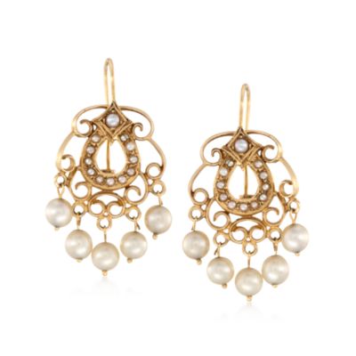 C. 1950 Vintage 2.5-5mm Cultured Pearl Drop Earrings in 14kt Yellow Gold &mdash; Alt Image 1