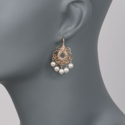 C. 1950 Vintage 2.5-5mm Cultured Pearl Drop Earrings in 14kt Yellow Gold &mdash; Alt Image 2