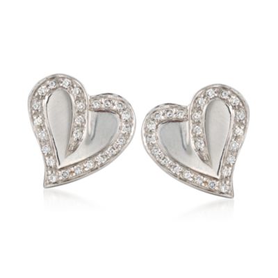 C. 2000 Vintage .65 ct. t.w. Diamond Heart Earrings in 18kt White Gold &mdash; Alt Image 1