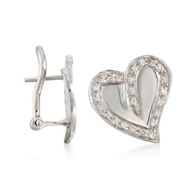 C. 2000 Vintage .65 ct. t.w. Diamond Heart Earrings in 18kt White Gold &mdash; Alt Image 3