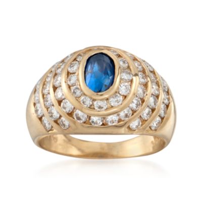 C. 1980 Vintage 1.00 Carat Sapphire and 1.25 ct. t.w. Diamond Ring in 14kt Yellow Gold. Size 4.5 &mdash; Alt Image 1