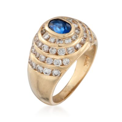 C. 1980 Vintage 1.00 Carat Sapphire and 1.25 ct. t.w. Diamond Ring in 14kt Yellow Gold. Size 4.5 &mdash; Alt Image 3