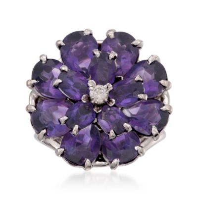 C. 1970 Vintage 12.25 ct. t.w. Amethyst and .10 Carat Diamond Cluster Ring in 14kt White Gold. Size 8.5 &mdash; Alt Image 1