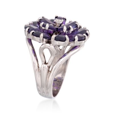 C. 1970 Vintage 12.25 ct. t.w. Amethyst and .10 Carat Diamond Cluster Ring in 14kt White Gold. Size 8.5 &mdash; Alt Image 3