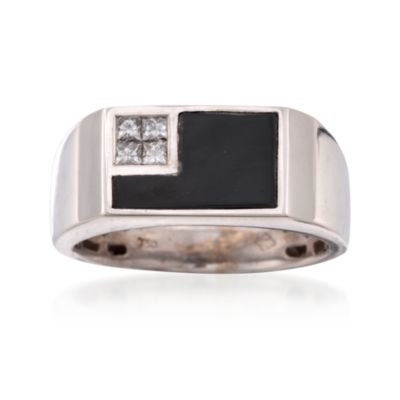 C. 1980 Vintage Black Onyx and .25 ct. t.w. Diamond Ring in 18kt White Gold. Size 11 &mdash; Alt Image 1