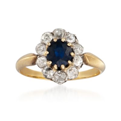 C. 1900 Vintage 1.00 Carat Sapphire and .60 ct. t.w. Diamond Ring in 18kt Yellow Gold. Size 6 &mdash; Alt Image 1
