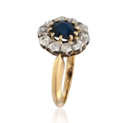 C. 1900 Vintage 1.00 Carat Sapphire and .60 ct. t.w. Diamond Ring in 18kt Yellow Gold. Size 6 &mdash; Alt Image 3