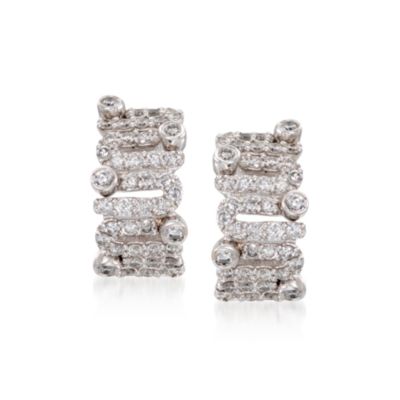 C. 1980 Vintage 1.10 ct. t.w. Diamond Hoop Earrings in 14kt White Gold &mdash; Alt Image 1