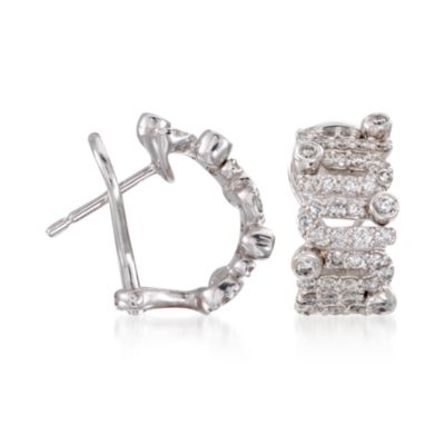 C. 1980 Vintage 1.10 ct. t.w. Diamond Hoop Earrings in 14kt White Gold &mdash; Alt Image 3