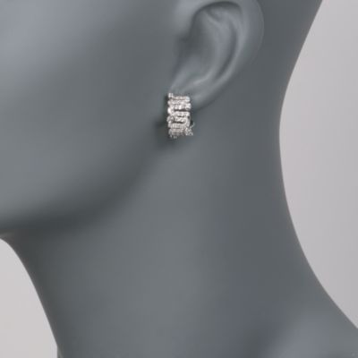 C. 1980 Vintage 1.10 ct. t.w. Diamond Hoop Earrings in 14kt White Gold &mdash; Alt Image 2