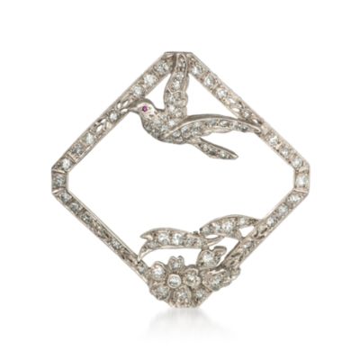 C. 1920 Vintage 1.40 ct. t.w. Diamond Dove and Flower Open Square Pin in Platinum &mdash; Alt Image 1