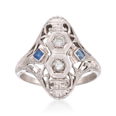 C. 1950 Vintage .15 ct. t.w. Diamond and Faux Sapphire Ring in 18kt White Gold. Size 4.5 &mdash; Alt Image 1