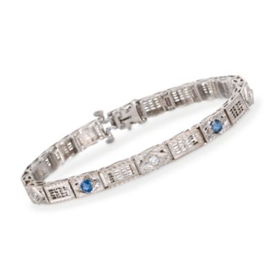 C. 1960 Vintage .30 ct. t.w. Sapphire and .15 ct. t.w. Diamond Bracelet in 14kt White Gold. 6" &mdash; Alt Image 1