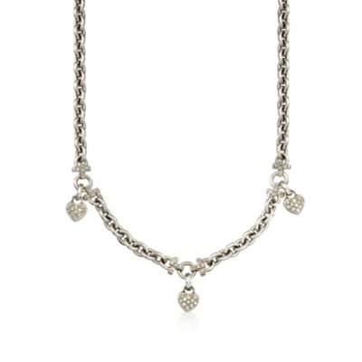 C. 1990 Vintage 1.50 ct. t.w. Diamond Heart Charm Cable Necklace in 14kt White Gold. 17" &mdash; Alt Image 1