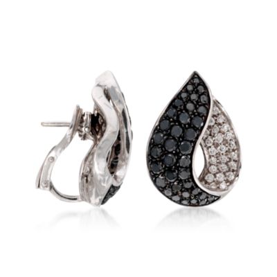 C. 1990 Vintage 5.10 ct. t.w. Black and White Diamond Earrings in 18kt White Gold &mdash; Alt Image 3
