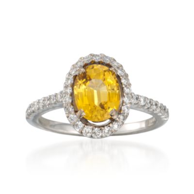 C. 1990 Vintage 1.90 Carat Yellow Sapphire and .40 ct. t.w. Diamond Ring in 18kt White Gold. Size 6 &mdash; Alt Image 1