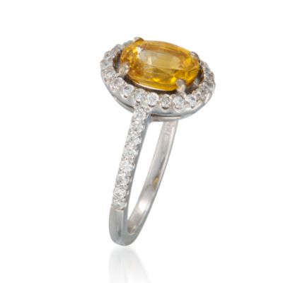 C. 1990 Vintage 1.90 Carat Yellow Sapphire and .40 ct. t.w. Diamond Ring in 18kt White Gold. Size 6 &mdash; Alt Image 3