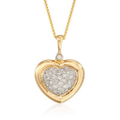 C. 1990 Vintage .50 ct. t.w. Pave Diamond Heart Pendant Necklace in 14kt Yellow Gold. 18" &mdash; Alt Image 1