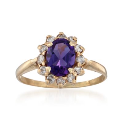 C. 1970 Vintage 1.10 Carat Amethyst and .40 ct. t.w. Diamond Ring in 14kt Yellow Gold. Size 7.25 &mdash; Alt Image 1