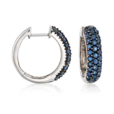 C. 1980 Vintage 1.50 ct. t.w. Sapphire Hoop Earrings in 14kt White Gold &mdash; Alt Image 1