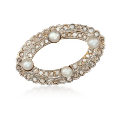C. 1900 Vintage Cultured Pearl and .75 ct. t.w. Diamond Pin in Two-Tone &mdash; Alt Image 1
