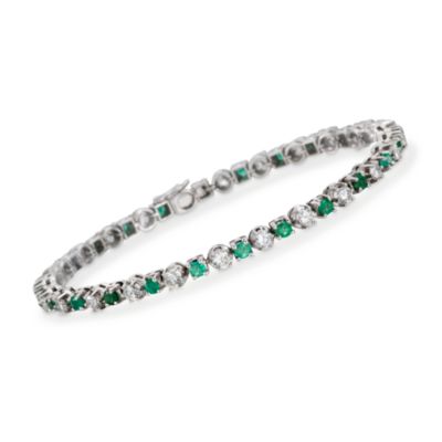 C. 1990 Vintage 1.80 ct. t.w. Emerald and 2.40 ct. t.w. Diamond Bracelet in 18kt White Gold. 7" &mdash; Alt Image 1