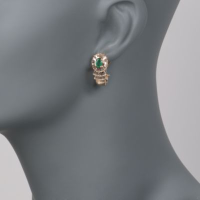 C. 1980 Vintage .75 ct. t.w. Emerald and 1.50 ct. t.w. Diamond Earrings in 14kt Yellow Gold &mdash; Alt Image 2