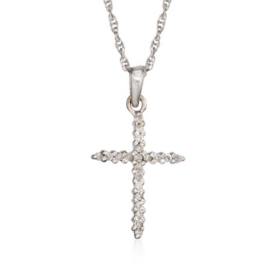 C. 2000 Vintage .15 ct. t.w. Diamond Cross Necklace in 14kt White Gold. 18" &mdash; Alt Image 1