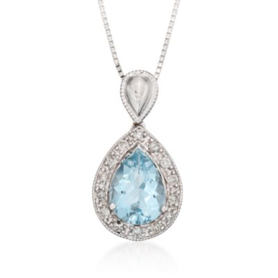 C. 1990 Vintage 1.00 Carat Aquamarine and .10 ct. t.w. Diamond Pendant Necklace in 14kt White Gold. 18" &mdash; Alt Image 1