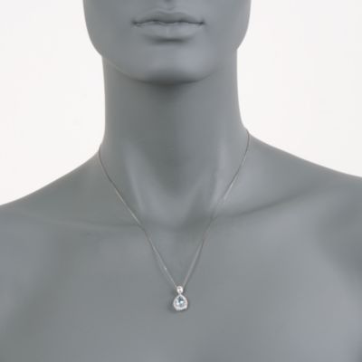 C. 1990 Vintage 1.00 Carat Aquamarine and .10 ct. t.w. Diamond Pendant Necklace in 14kt White Gold. 18" &mdash; Alt Image 2