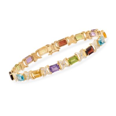 C. 1980 Vintage 10.80 ct. t.w. Multi-Gem Bracelet With Diamonds in 14kt Yellow Gold. 7.5" &mdash; Alt Image 1