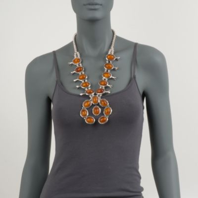 C. 1990 Vintage Eugene Belone "Squash Blossom" Amber Necklace in Sterling Silver. 25" &mdash; Alt Image 2