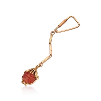 C. 1970 Vintage Carved Pink Coral Keychain in 18kt Yellow Gold &mdash; Alt Image 1