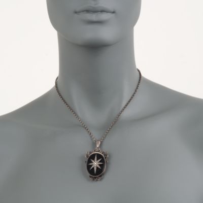 C. 1980 Vintage Black Onyx and Cultured Pearl Pin Pendant Necklace in Sterling Silver &mdash; Alt Image 2