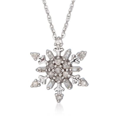 C. 2000 Vintage .25 ct. t.w. Diamond Snowflake Pendant Necklace in 14kt White Gold. 18" &mdash; Alt Image 1
