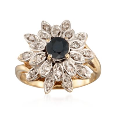 C. 1970 Vintage .75 Carat Sapphire and .40 ct. t.w. Diamond Cocktail Ring in 14kt Two-Tone Gold. Size 8.5 &mdash; Alt Image 1
